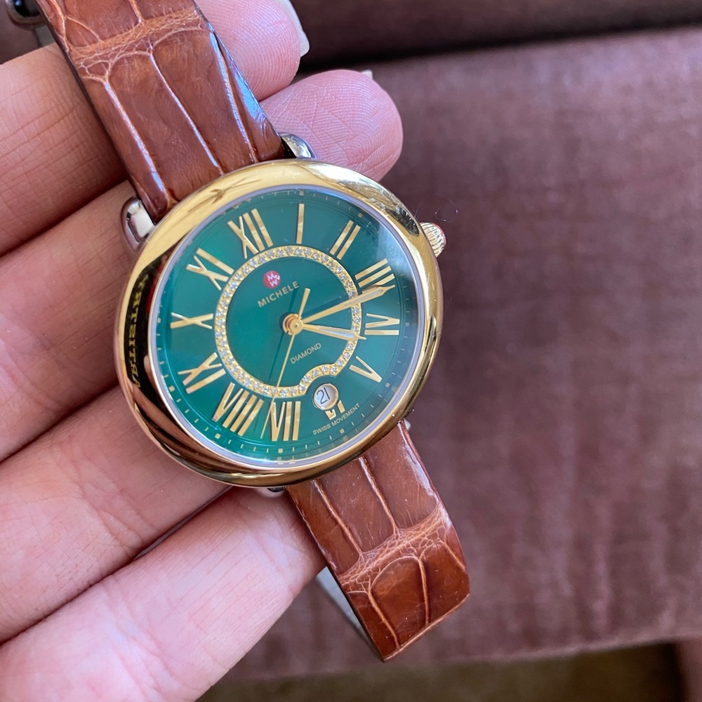 MICHELE Green Diamond Dial Watch